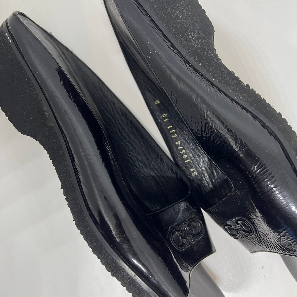 Salvatore Ferragamo Black Patent Leather wedge slides Sz 10 B - Picture 4 of 6